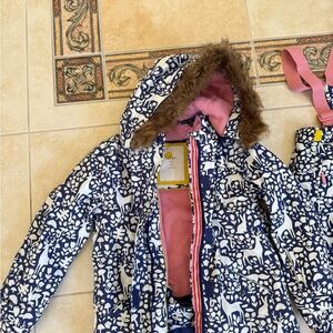 Mini Boden girls winter jacket and ski pant set.